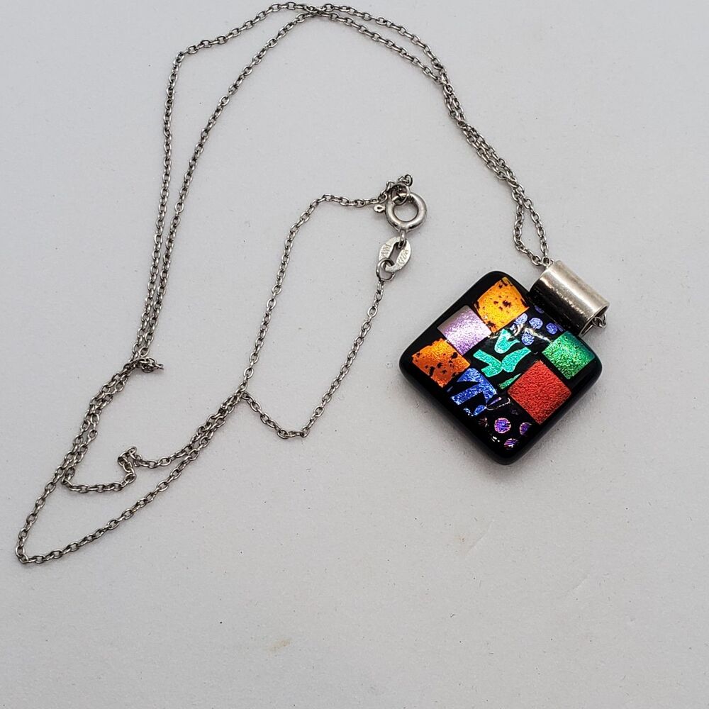 Sterling Silver Dochroic Glass Pendant Necklace 18"